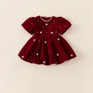 Váy Nhung Đỏ Đính Hoa Cao Cấp