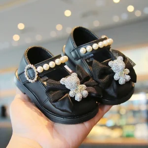 Giày Búp Bê Quai Đính Ngọc Khóa Đá Khóa Gấu Lấp Lánh