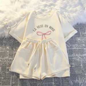Set bộ quần áo hè chữ Nơ LA VIEIE chất vải thun cotton mềm mịn co giãn